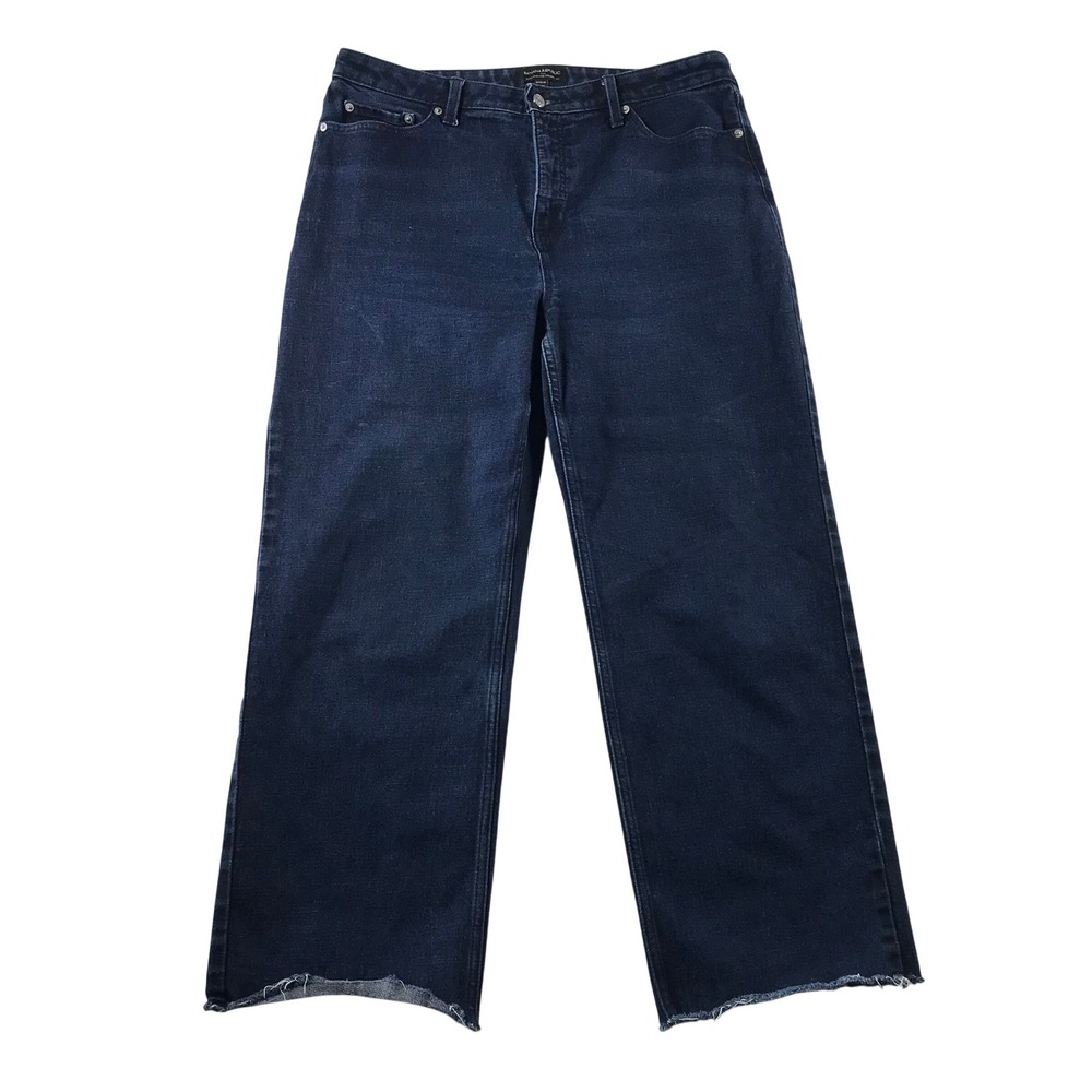Banana Republic Ultra High-Rise Straight Fit Jeans Dark Wash Raw Hem 33/16 Reg